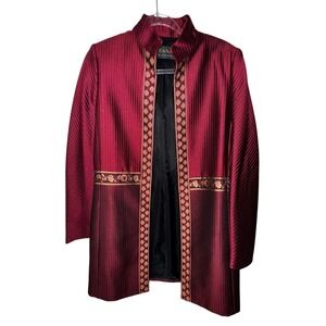 DANA BUCHMAN Red Jacquard Blazer Jacket Size 4 Classic Royal Luxury Glamour Boho